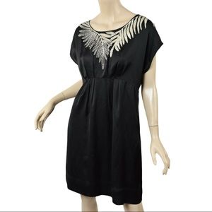 NWTBCBGMaxAzria Black Silk Embroidered Leaf Sequin